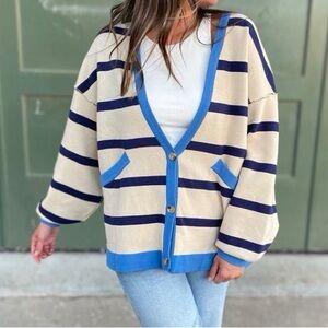 Brand New Striped Blue and Cream Women's Sweater